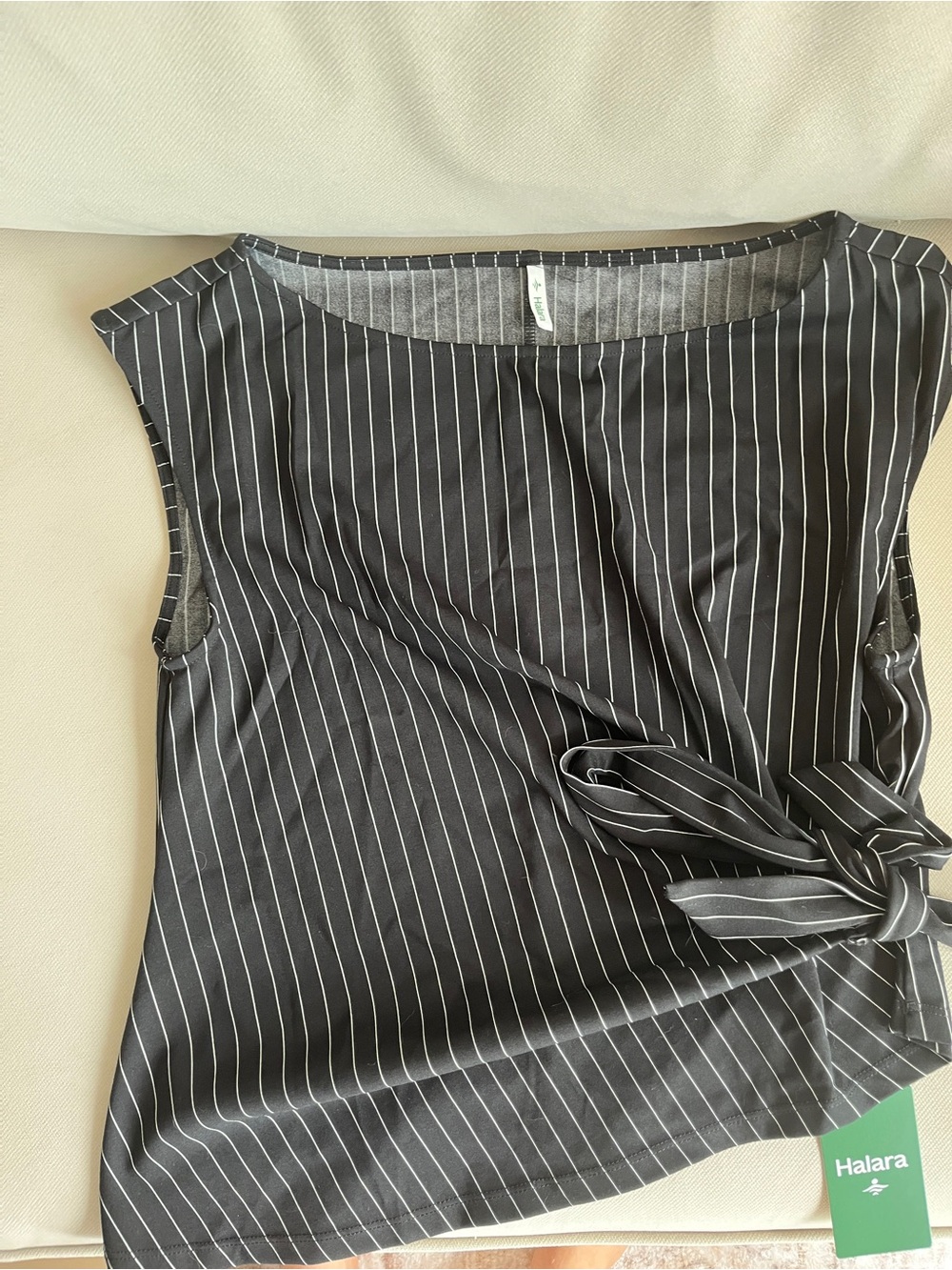 Halara Women’s Black Pinstripe Wrap Tie Blouse